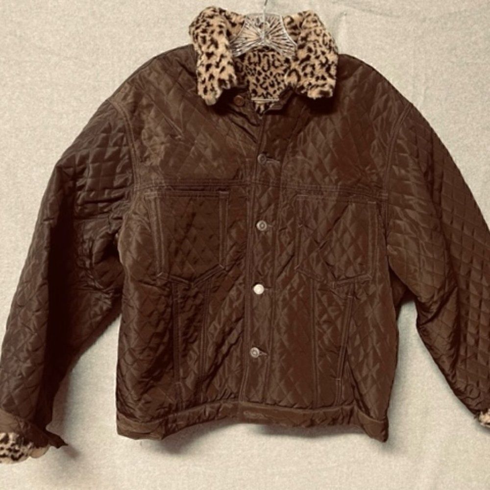 Charta Brown Quilted Women's Jacket Cheetah collar and sleeves S This jacket is